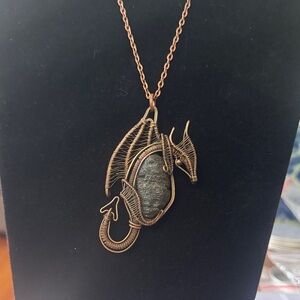 Handcrafted Copper Dragon Pendant Necklace with Agni Manitite